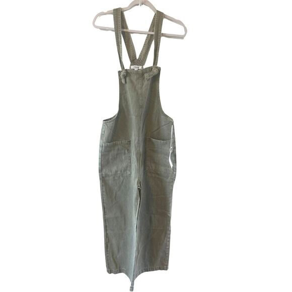 NWT Zenana Denim Washed Knot Strap Relaxed Fit Overalls green M wide leg cropped - Picture 1 of 8